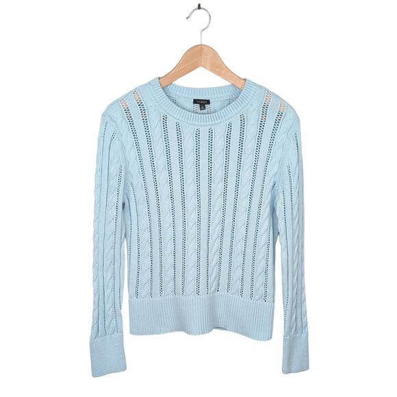 Talbots Open Knit Cable Crewneck Sweater Womens M Light Aqua Mint Coastal Preppy - Picture 1 of 11